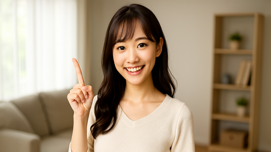 案内している女性