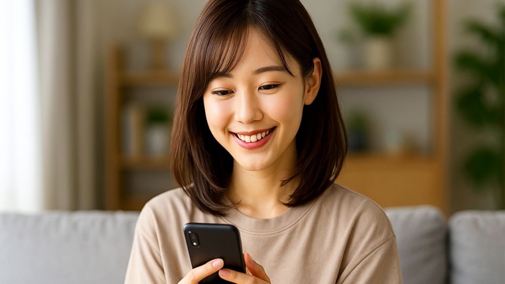 誰でもスマホでスマホを入手した女性