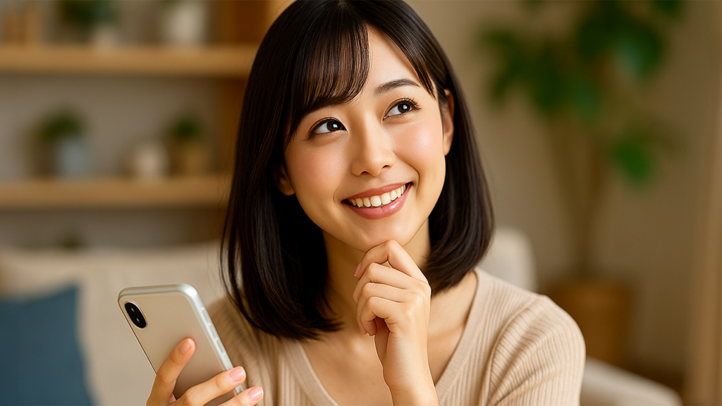 スマホを持って考えごとをしている女性