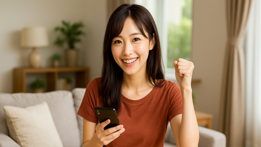 審査不要のスマホを入手した女性