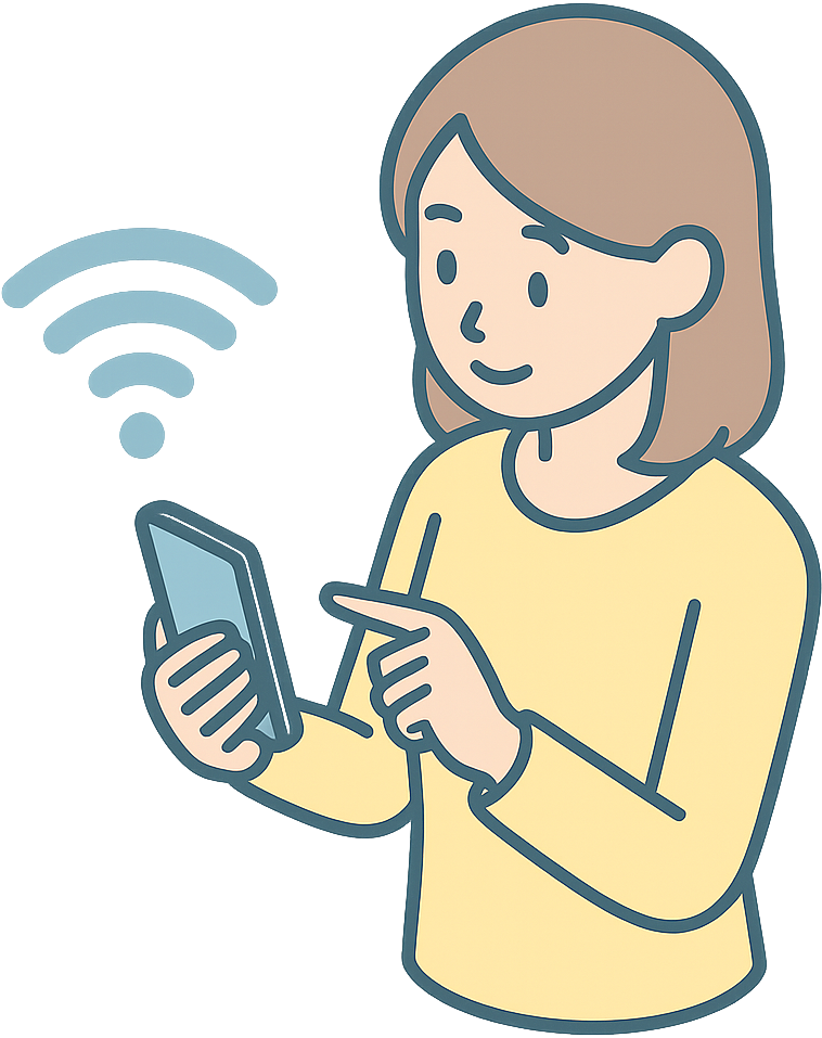 Wi-Fiでスマホを使っている女性