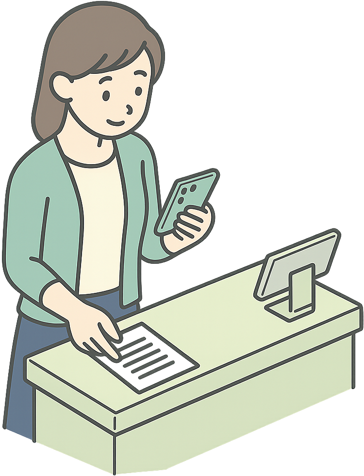 コンビニでスマホ料金を支払っている女性