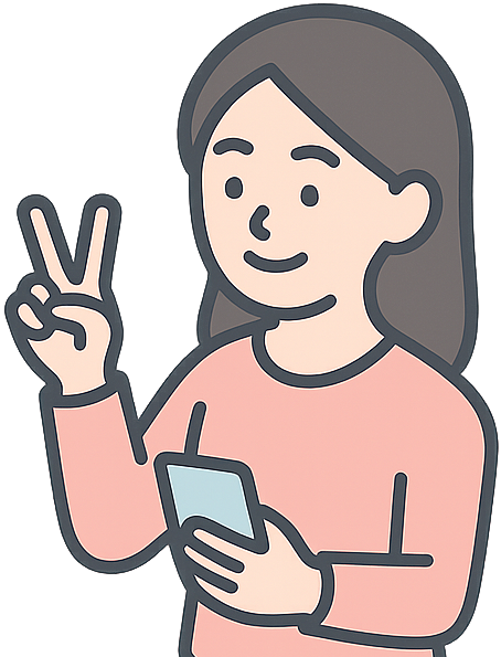 スマホを持ってピースサインしている女性