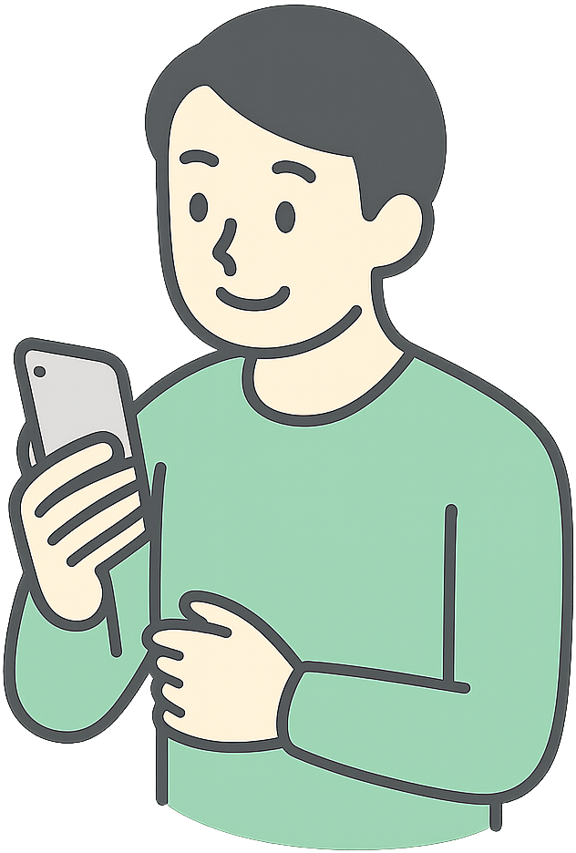 スマホを持ってほっとしている男性