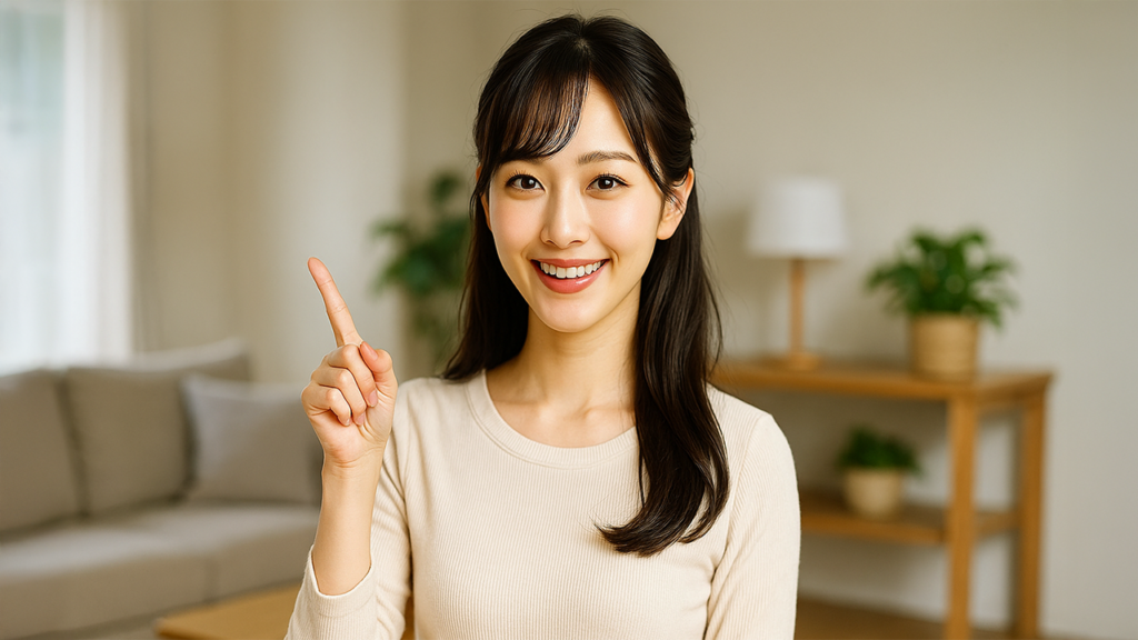 通信容量について説明している女性