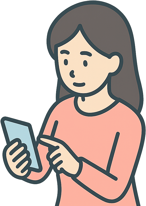 スマホで調べ物をしている女性
