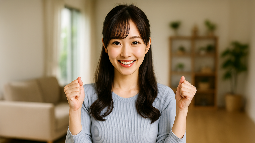 ガッツポーズしている女性