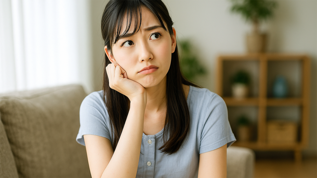 iPhone審査で悩んでいる女性