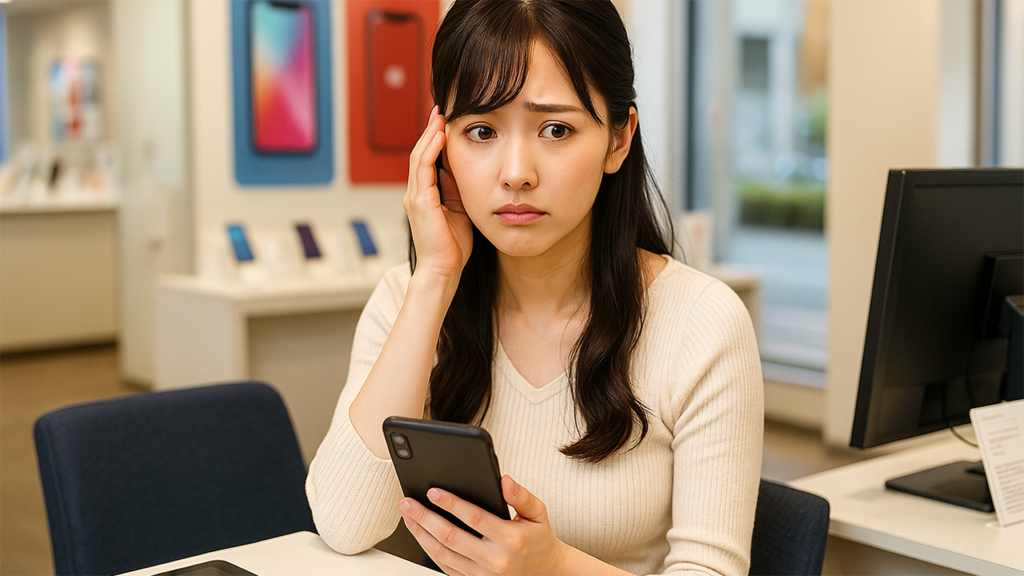 スマホショップで困っている人