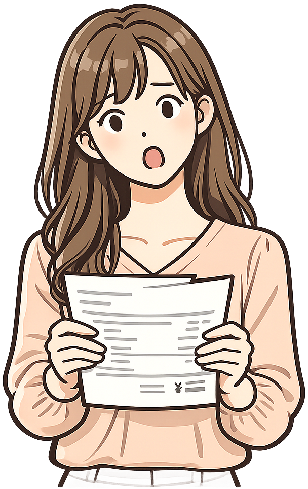 明細を見て驚いている女性