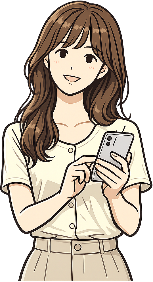 笑顔でスマホを使っている